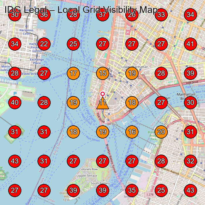 IDG Legal GeoGrid visibility map for Legal Services in New York